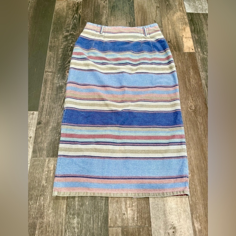 Vivaldi Jeanswear Womans Sz 12 Vintage Denim Skirt Striped Long Belted
